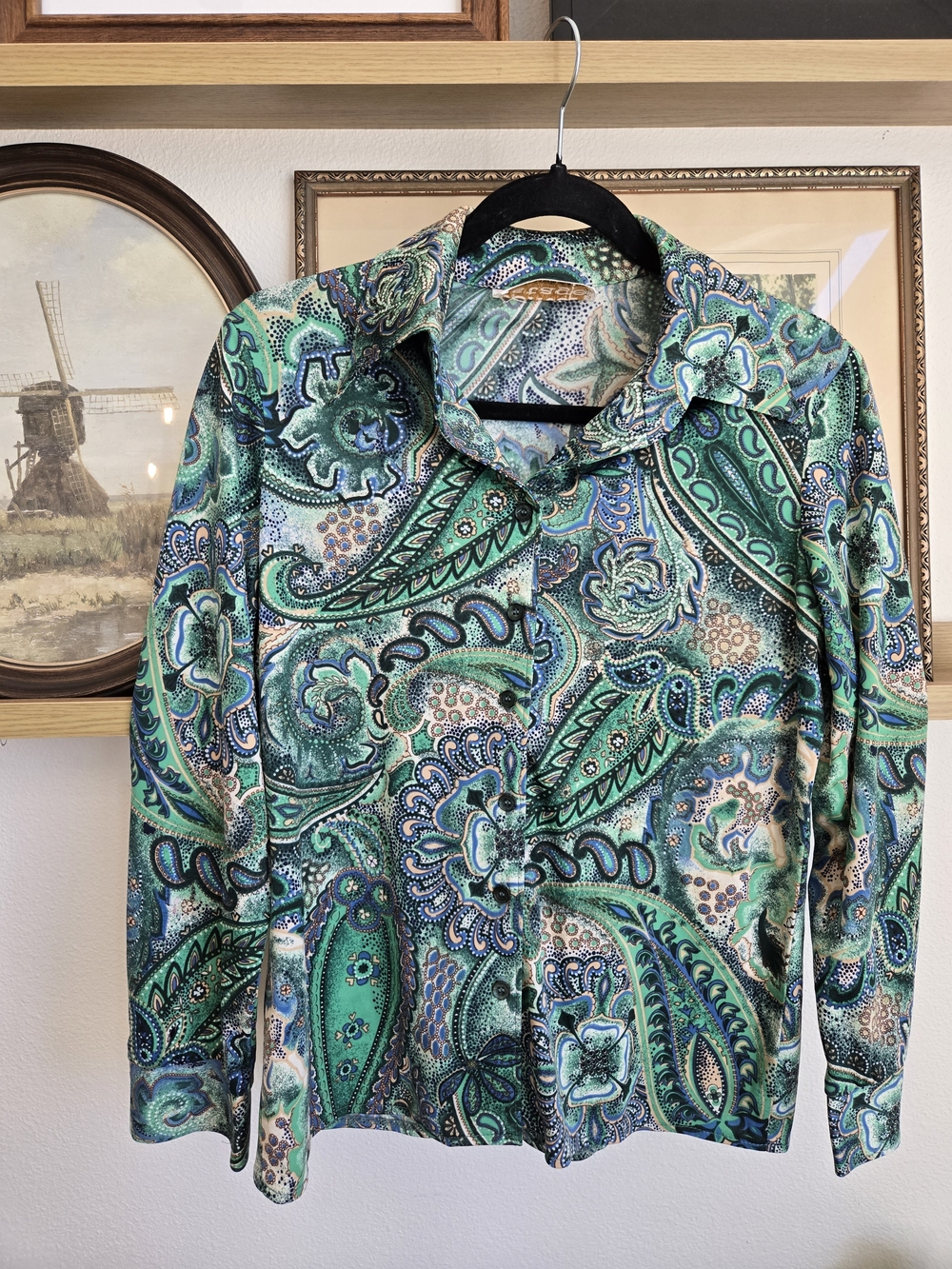 Vintage | 70's Dagger Collar Paisley Ling Sleeve | Size S/M